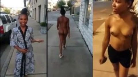 Petite African Lady Walk Naked On The Street In Day Light