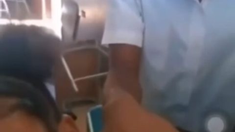 High school boy caught fucking classmate on classroom