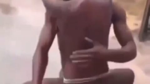 Lady and boyfriend bath naked under rain